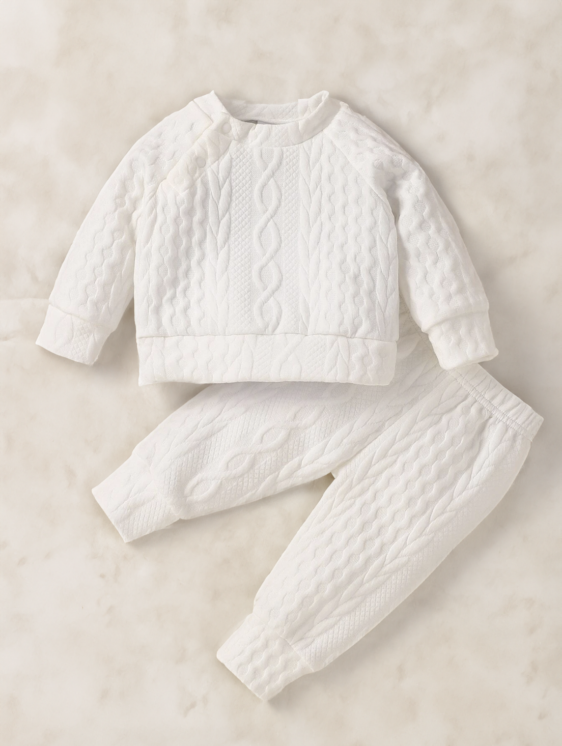 2 Pc Baby Boy Cable Knit Textured Sweat Shirt Sweat Pant Set