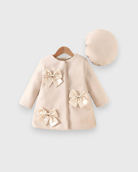 2 Pc Baby Girl Coat with Satin Bow Detail