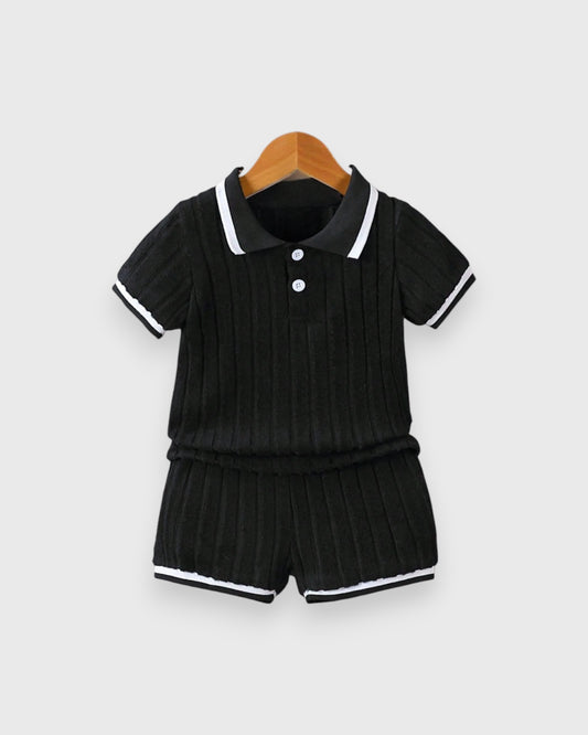 Baby Boy Contrast Stripe Knit Polo & Shorts Set