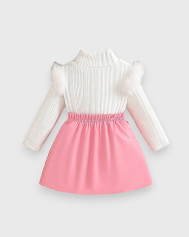 Baby Girl Fuzzy Shirt with Pleather Skirt