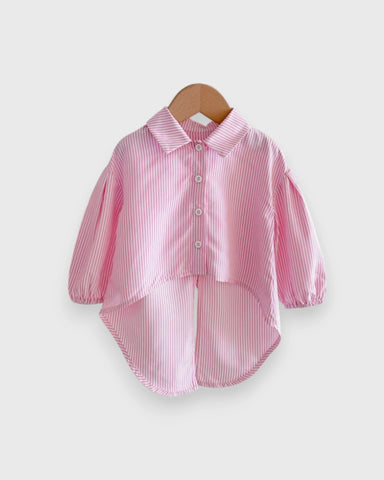Baby Girl Hi-Low Striped Bow Back Button Up Shirt