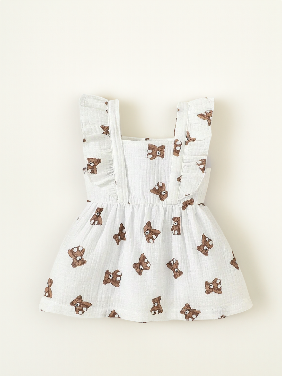 Baby Girl Brown Teddy Bear print Cotton Ruffle Dress