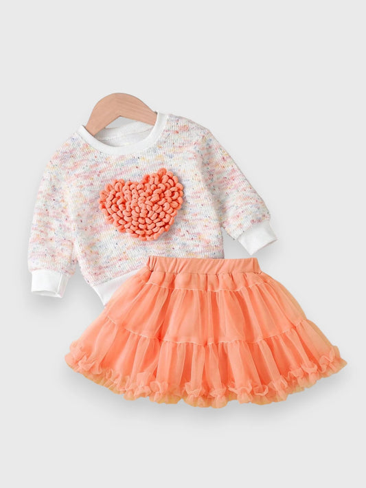 Baby Girl Heart Fuzzy Sweat and Tutu Skirt