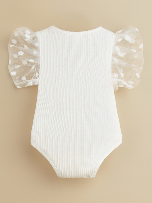 Baby Girl Flocked Dot Sleeve Bodysuit