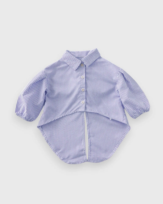 Baby Girl Hi-Low Striped Bow Back Button Up Shirt