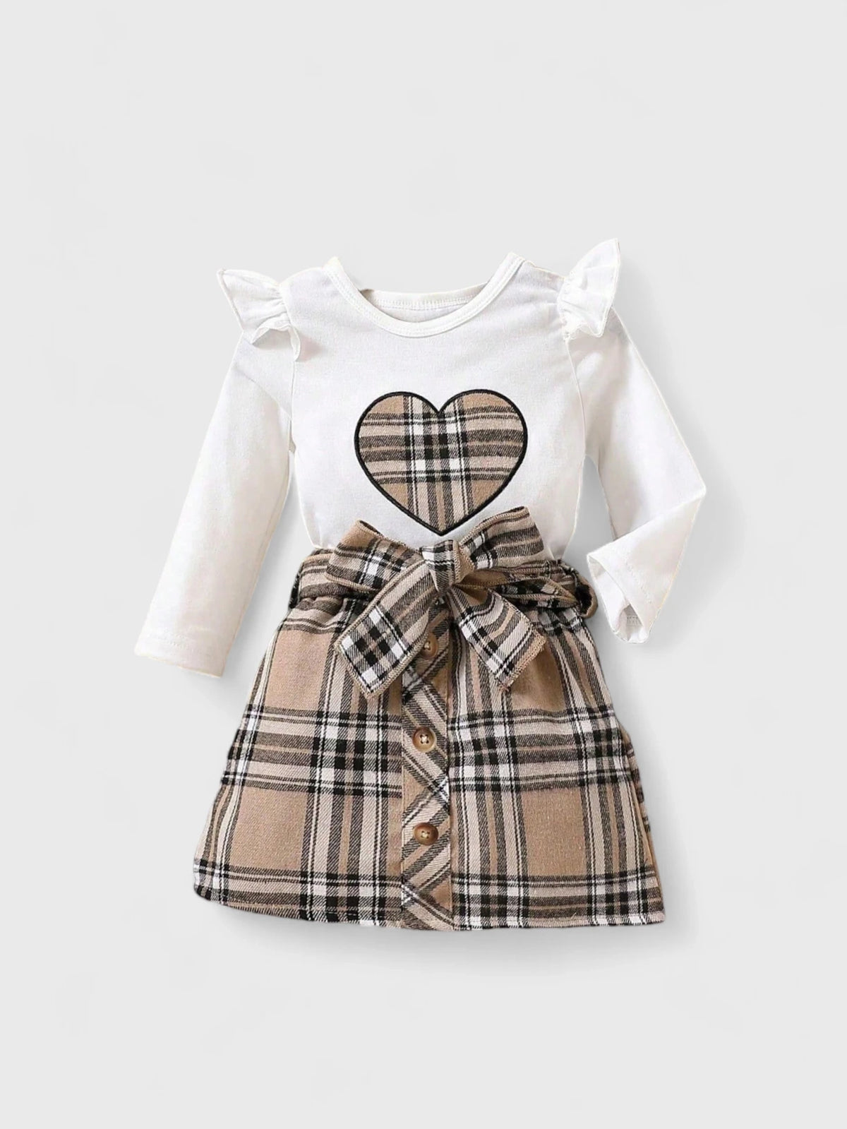 2 pcs Baby Girl Heart Plaid Shirt and Skirt