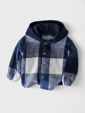 Baby Boy Contrast Corduroy Hooded Button up Buffalo Shirt