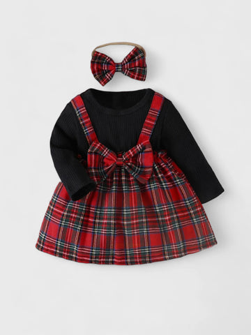 2 in 1 Baby Girl Plaid Faux Suspenders Dress