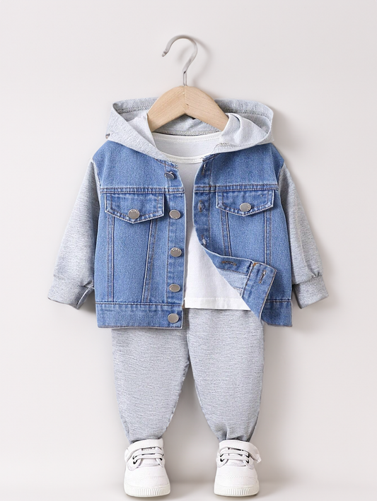 2 Piece Baby Boy Hoodie Denim Jacket with Pants