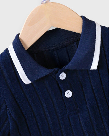 Baby Boy Contrast Stripe Knit Polo & Shorts Set