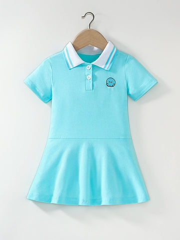 Baby Girl Stripe Polo Character Embroidery Dress