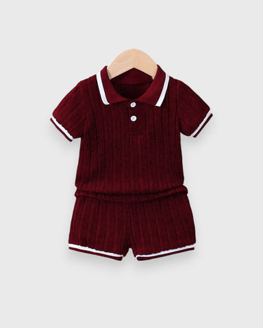 Baby Boy Contrast Stripe Knit Polo & Shorts Set