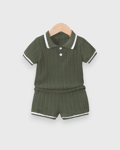 Baby Boy Contrast Stripe Knit Polo & Shorts Set