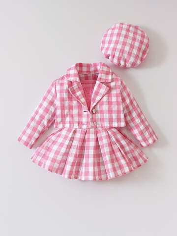 4 pc Baby Girl Pink Gingham Plaid Set