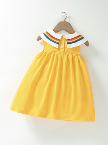 Baby Girl Rainbow and Cloud Collared Red Yellow Dress