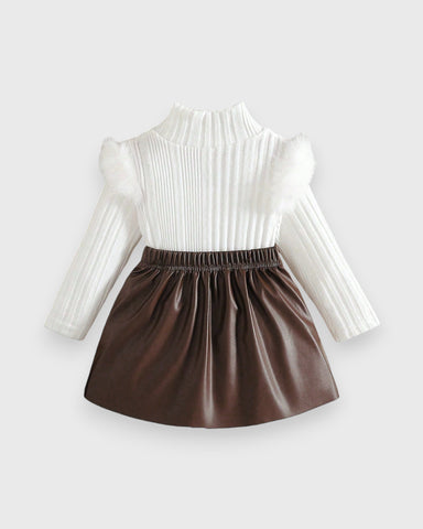 Baby Girl Fuzzy Shirt with Pleather Skirt