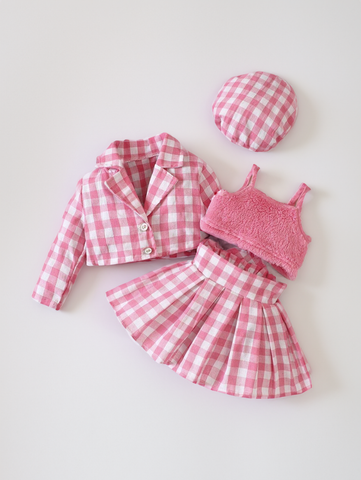 4 pc Baby Girl Pink Gingham Plaid Set