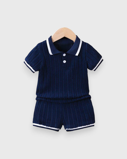 Baby Boy Contrast Stripe Knit Polo & Shorts Set
