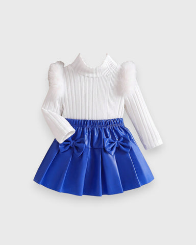 Baby Girl Fuzzy Shirt with Pleather Skirt