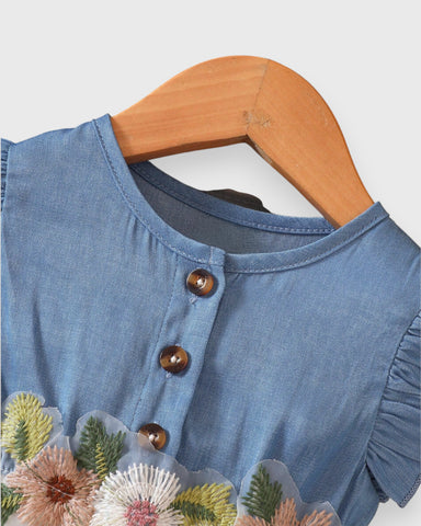 Baby Girl Spring Flower Chambray Tulle Dress
