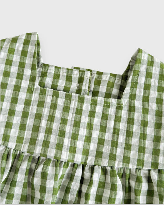 Baby Girl Flutter Sleeve Gingham Plaid Flare Dress