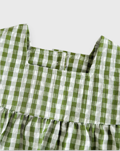 Baby Girl Flutter Sleeve Gingham Plaid Flare Dress