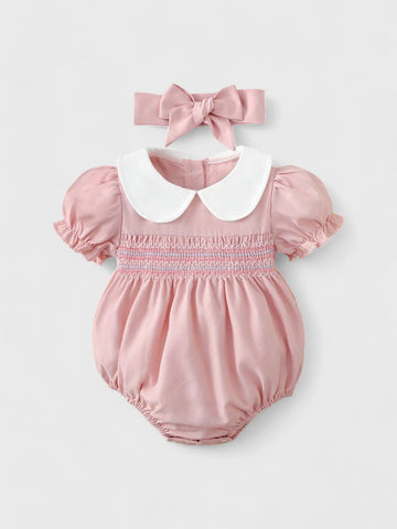 2 Pc Baby Girl Collar Bubble Sleeve Bodysuit