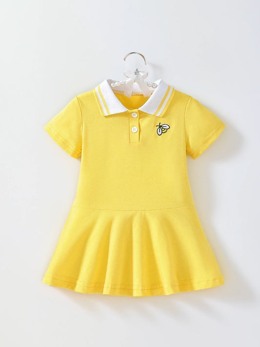 Baby Girl Stripe Polo Character Embroidery Dress