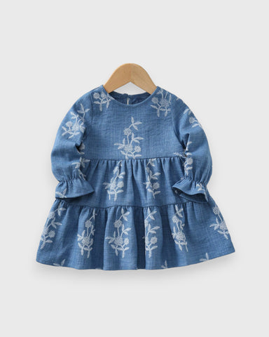 Baby Girl Cross stitch Print Long Sleeve Dress