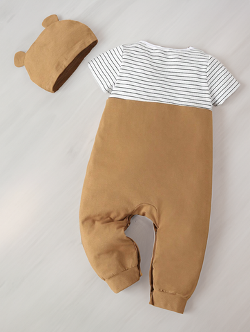 2 in 1 Baby Boy Brown Teddy Bear Cotton Onesie with matching hat