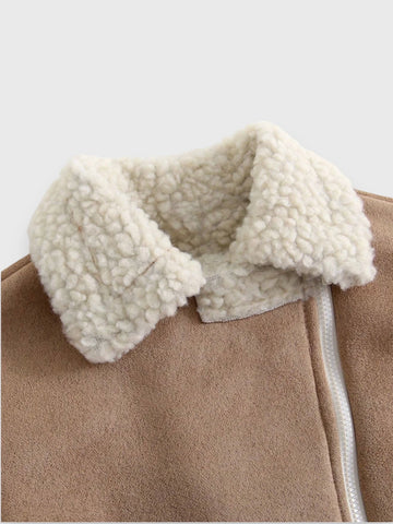 Baby Girl Suede Sherpa Lapel Jacket