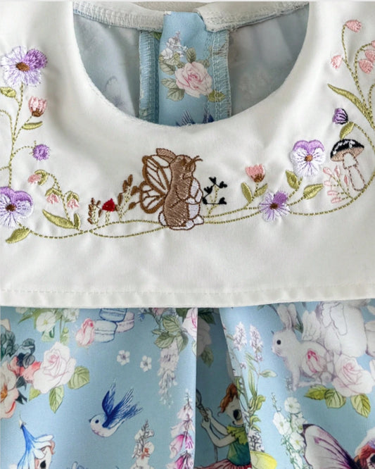 Baby Girl Bunny Fairies Square Collar Dress