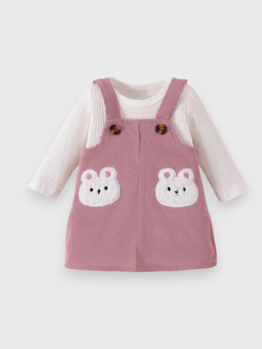 2 Pcs Baby Girl Rabbit Embroider Overall Dress