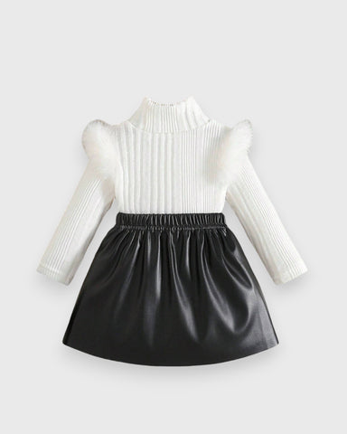 Baby Girl Fuzzy Shirt with Pleather Skirt
