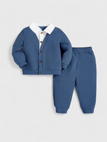 Baby Boy 2 in 1 Waffle Cardigan Set