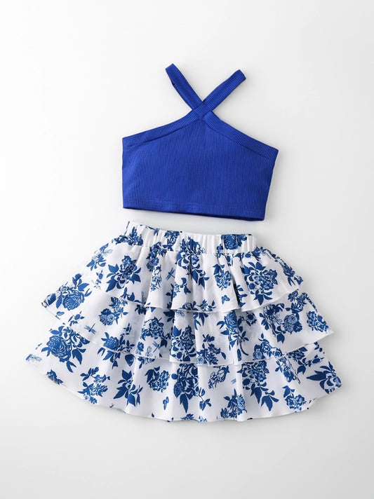 Toddler Little Girl Crossover Top Ruffle Skirt