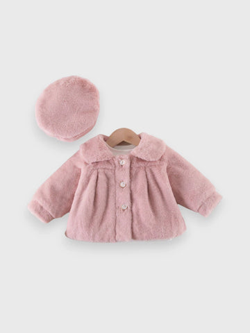 Baby Girl Light Faux Fur Coat with Beret