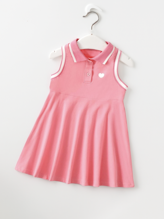 Baby Girl Heart Print Stripe Polo Sleeveless Tennis Dress