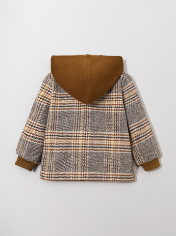 Baby Boy Brown Plaid Jacket with Contrasting Hoodie