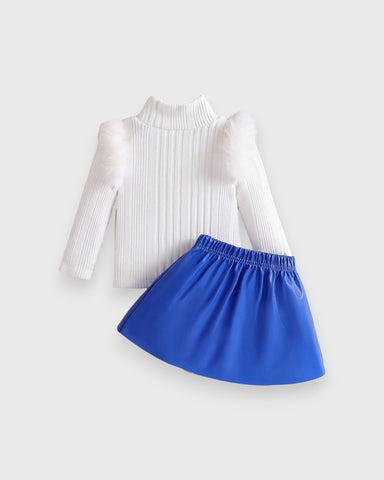 Baby Girl Fuzzy Shirt with Pleather Skirt