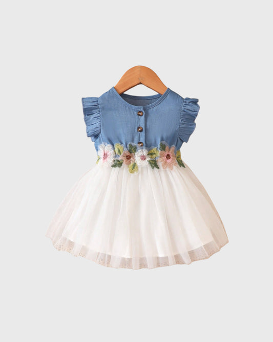 Baby Girl Spring Flower Chambray Tulle Dress