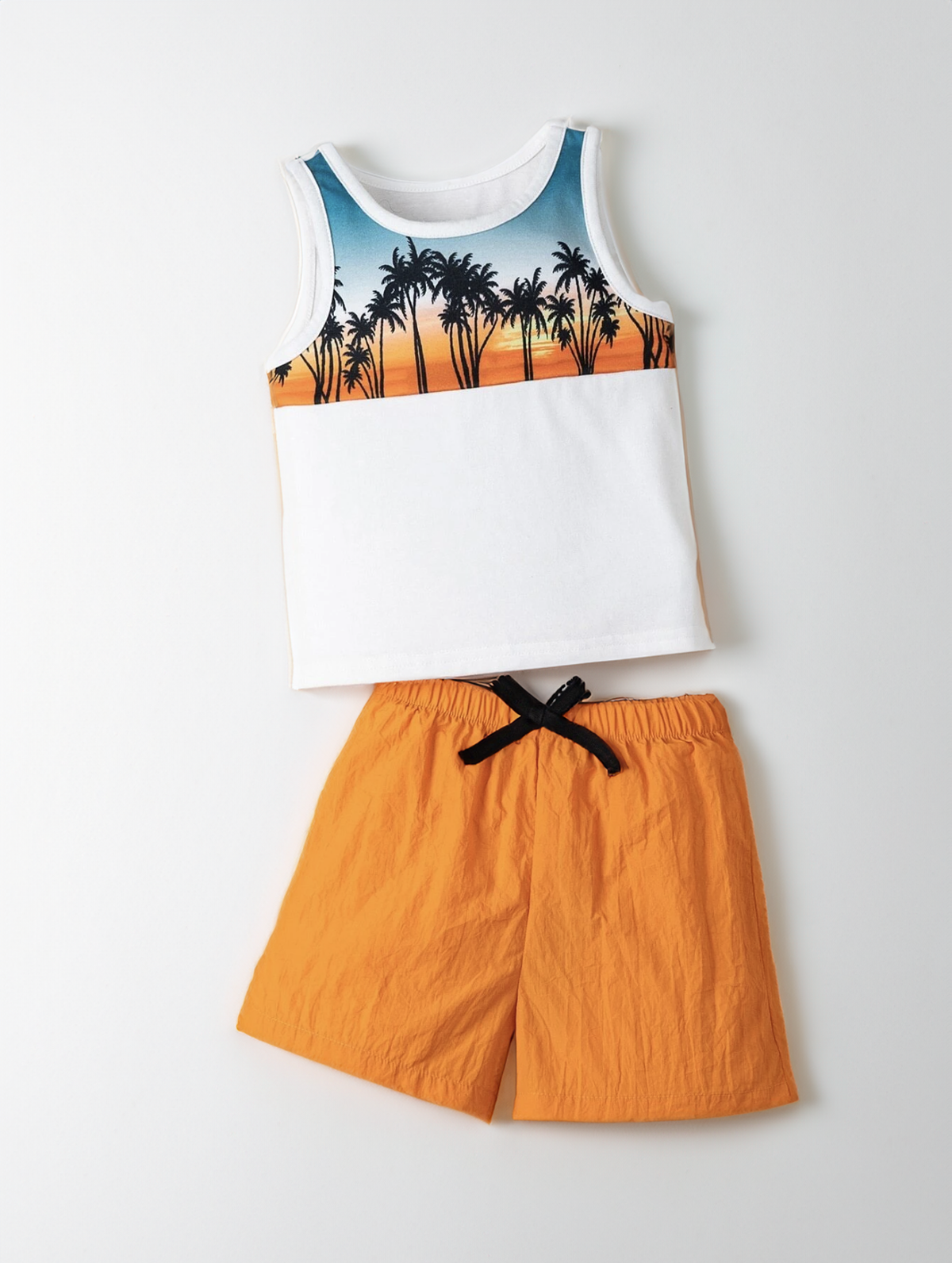 Baby Boy 2 Piece Palm Tree Sunset Print Tank Top and Shorts Set