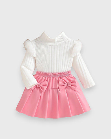 Baby Girl Fuzzy Shirt with Pleather Skirt