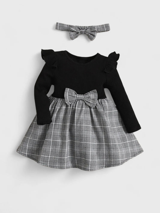 2 Pc Baby Girl Glen Plaid Bow Front Dress