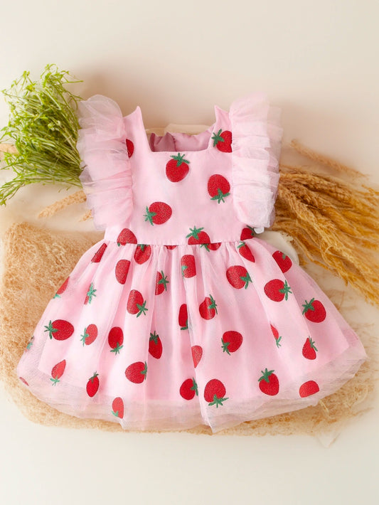 Baby Girl Sparkle Strawberry Tulle Dress