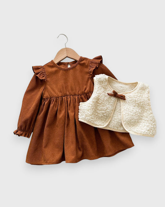 2 Pc Baby Girl Corduroy Dress with Shearling Vest