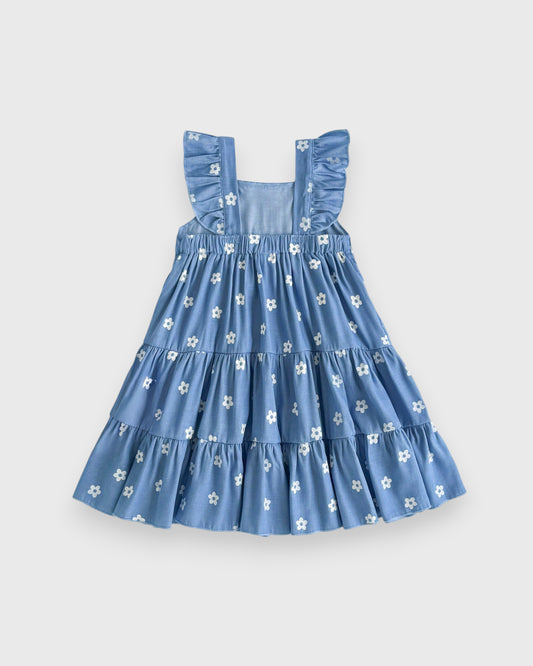 Girls Daisy Flower Print Tiered Sun Dress