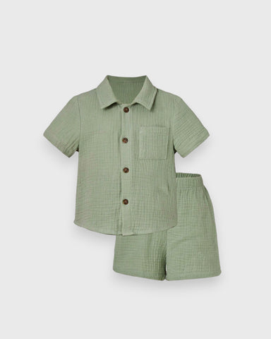 Baby Boy Cotton Button up Collar Pocket Shirt and Short Set
