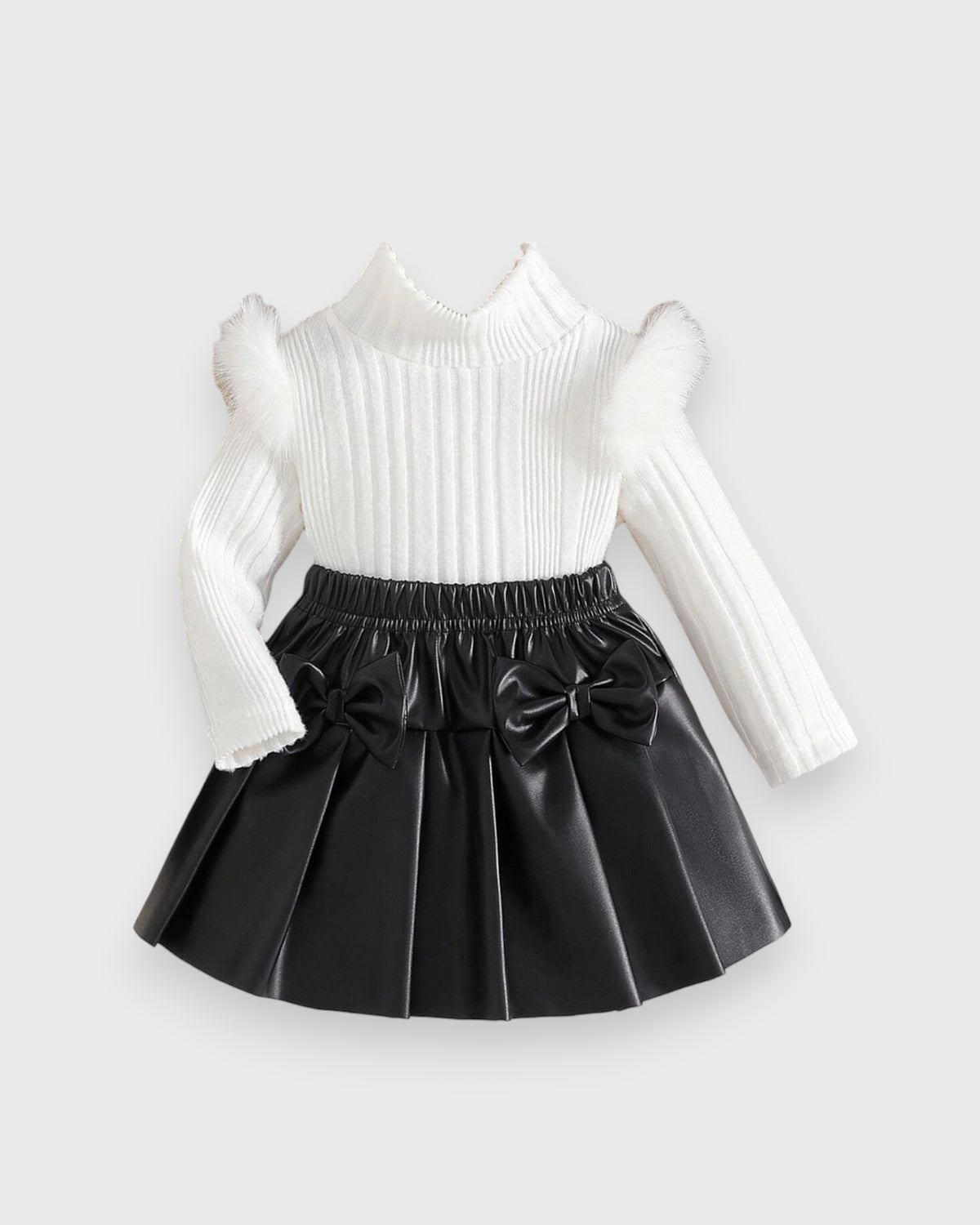 Baby Girl Fuzzy Shirt with Pleather Skirt