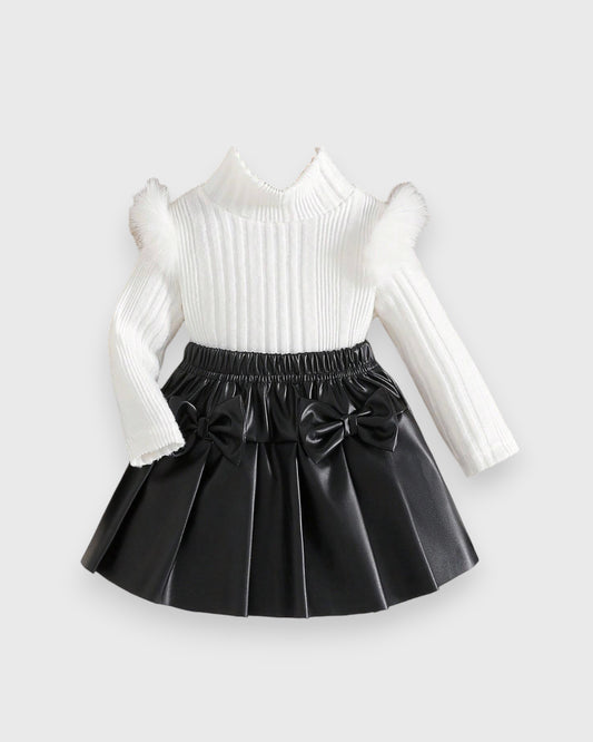 Baby Girl Fuzzy Shirt with Pleather Skirt
